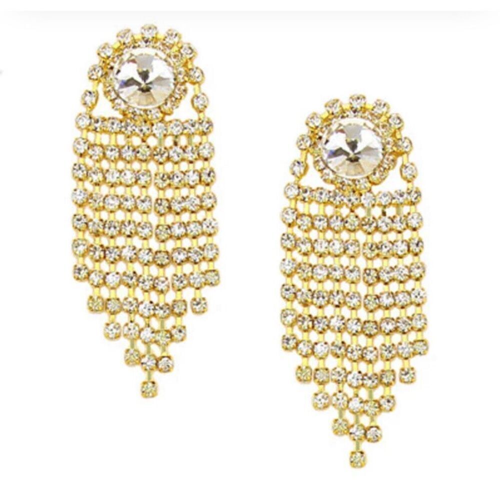 NWT Miro crystal collection clear rhinestone retro glam earrings.
